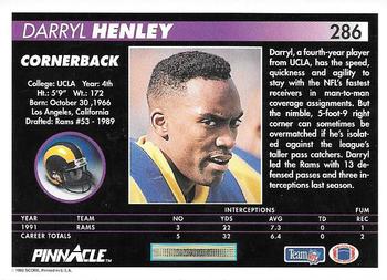 1992 Pinnacle #286 Darryl Henley Back