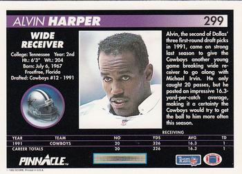 1992 Pinnacle #299 Alvin Harper Back