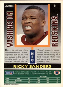 1992 Score #11 Ricky Sanders Back