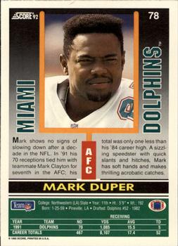 1992 Score #78 Mark Duper Back