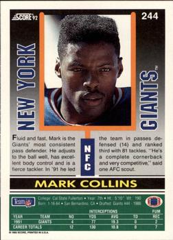 1992 Score #244 Mark Collins Back
