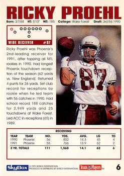 1992 SkyBox Impact #6 Ricky Proehl Back