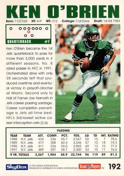 1992 SkyBox Impact #192 Ken O'Brien Back