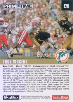 1992 SkyBox Prime Time #128 Troy Vincent Back