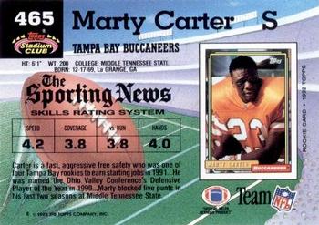 1992 Stadium Club #465 Marty Carter Back