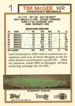 1992 Topps #1 Tim McGee Back