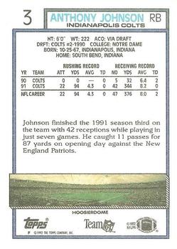 1992 Topps #3 Anthony Johnson Back