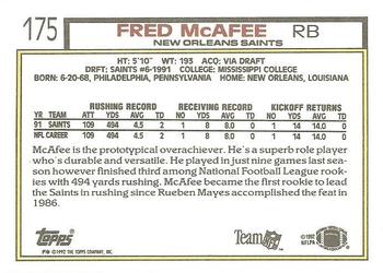 1992 Topps #175 Fred McAfee Back