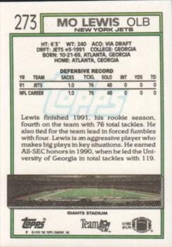 1992 Topps #273 Mo Lewis Back