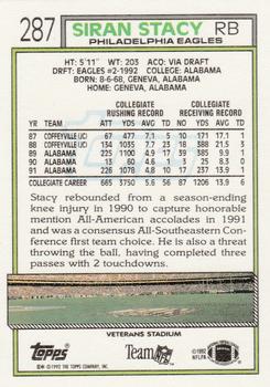 1992 Topps #287 Siran Stacy Back