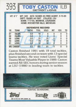 1992 Topps #393 Toby Caston Back