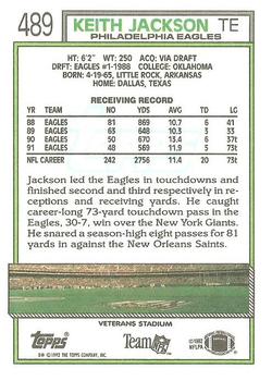 1992 Topps #489 Keith Jackson Back