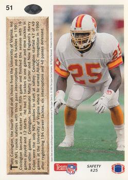 1992 Upper Deck #51 Tony Covington Back