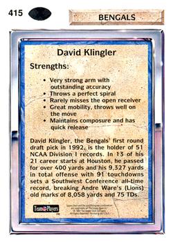 1992 Upper Deck #415 David Klingler Back