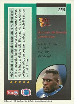 1992 Wild Card #230 Ricardo McDonald Back