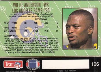 1993 Action Packed #106 Willie Anderson Back