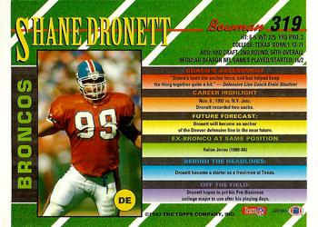 1993 Bowman #319 Shane Dronett Back