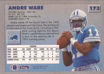 1993 Fleer #173 Andre Ware Back