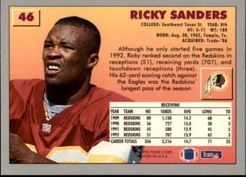 1993 Fleer #46 Ricky Sanders Back