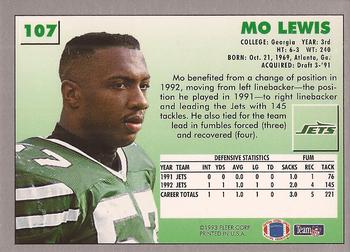 1993 Fleer #107 Mo Lewis Back