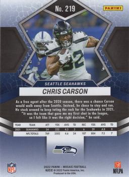 2022 Panini Mosaic #219 Chris Carson Back