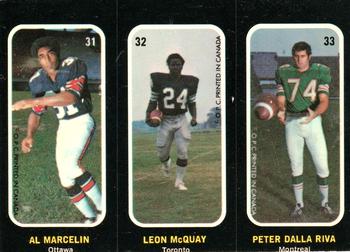 1972 O-Pee-Chee CFL - Trio Stickers #31 32 33 Al Marcelin / Leon McQuay / Peter Dalla Riva Front