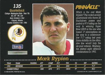 1993 Pinnacle #135 Mark Rypien Back