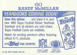 1985 Topps - Yearbooks Coming Soon Stickers #60 Randy McMillan Back