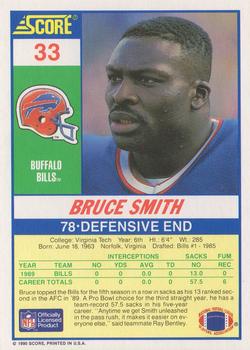 1990 Score 100 Hottest #33 Bruce Smith Back