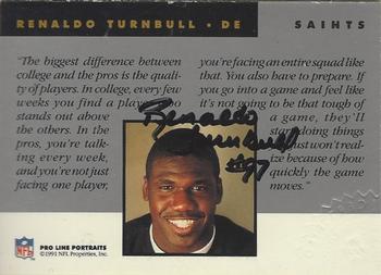1991 Pro Line Portraits - Autographs #NNO Renaldo Turnbull Back