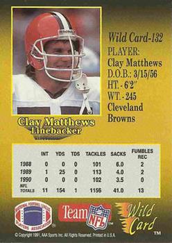 1991 Wild Card - 10 Stripe #132 Clay Matthews Back