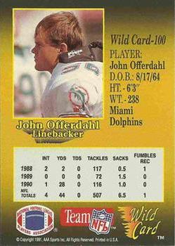 1991 Wild Card - 100 Stripe #100 John Offerdahl Back