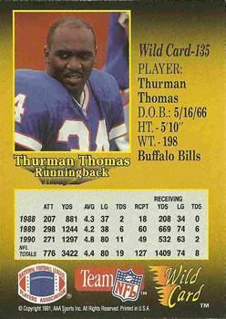 1991 Wild Card - 100 Stripe #135 Thurman Thomas Back