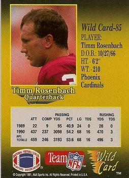 1991 Wild Card - 20 Stripe #85 Timm Rosenbach Back