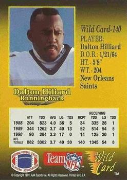 1991 Wild Card - 20 Stripe #140 Dalton Hilliard Back
