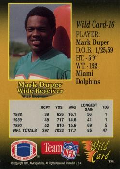 1991 Wild Card - 50 Stripe #16 Mark Duper Back