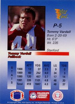 1991 Wild Card Draft - 1992 Wild Card Draft Prototypes #P-5 Tommy Vardell Back