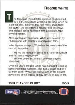 1993 Playoff - Playoff Club #PC-5 Reggie White Back