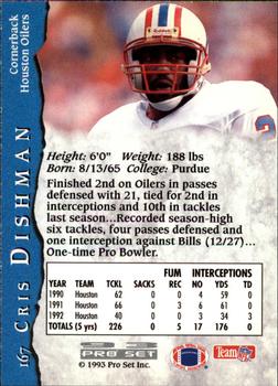 1993 Pro Set #167 Cris Dishman Back