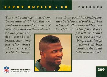 1992 Pro Line Portraits #309 LeRoy Butler Back