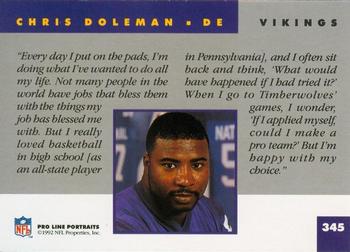 1992 Pro Line Portraits #345 Chris Doleman Back