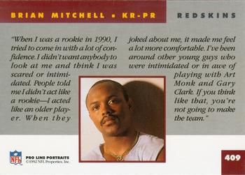 1992 Pro Line Portraits #409 Brian Mitchell Back