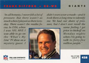 1992 Pro Line Portraits #428 Frank Gifford  Back