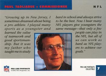 1992 Pro Line Portraits - Collectibles #7 Paul Tagliabue Back