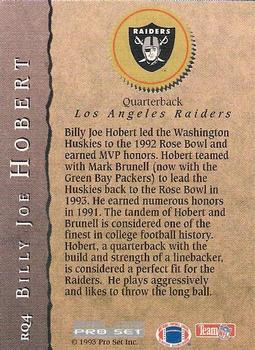 1993 Pro Set - Rookie Quarterbacks #RQ4 Billy Joe Hobert Back