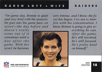 1992 Pro Line Portraits - Wives #15 Karen Lott Back