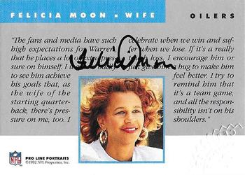 1992 Pro Line Portraits - Wives Autographs #NNO Felicia Moon Back