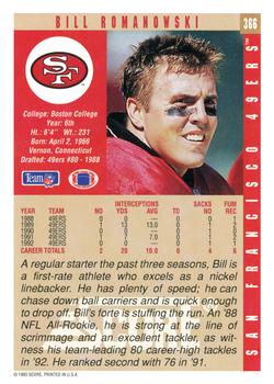 1993 Score #366 Bill Romanowski Back