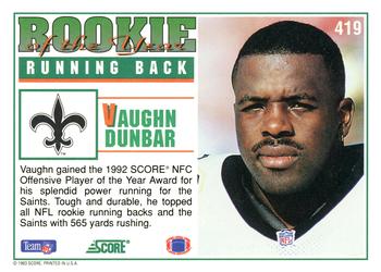 1993 Score #419 Vaughn Dunbar Back