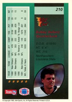 1992 Wild Card - 10 Stripe #210 Bobby Hebert Back